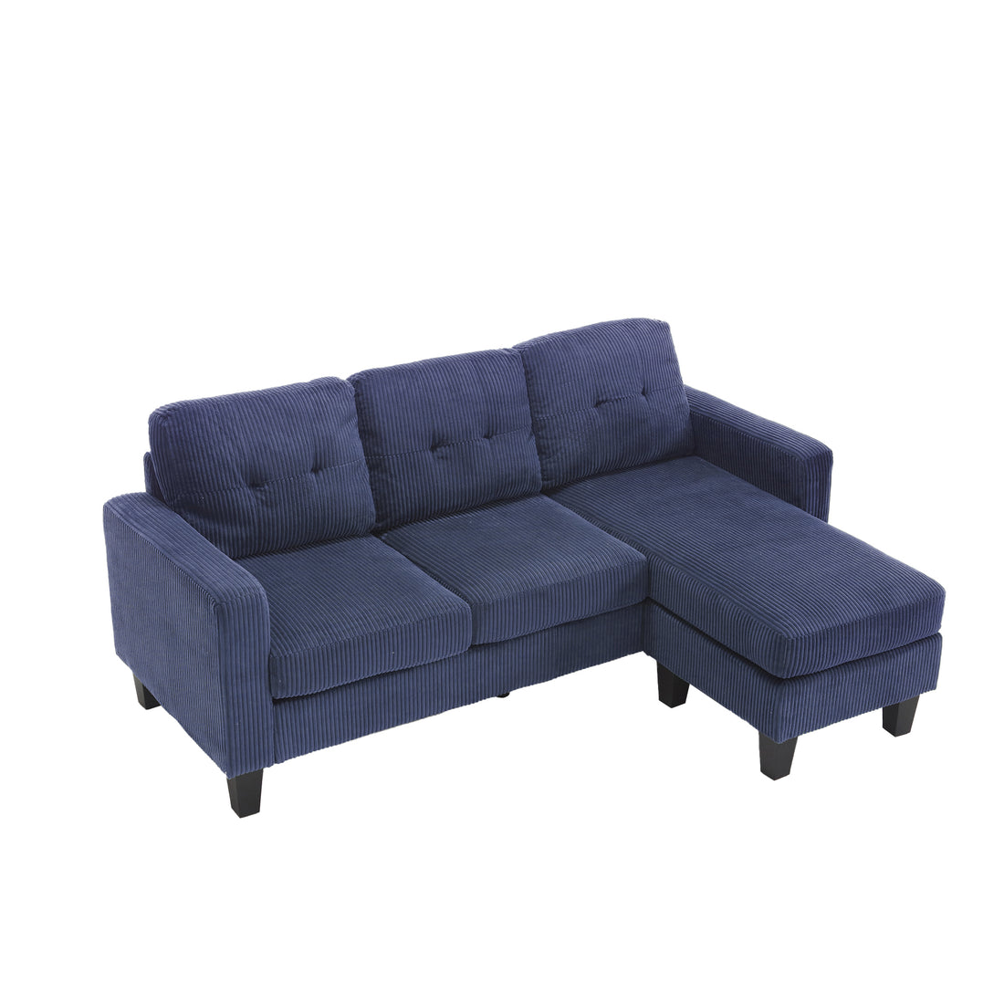 Velvet Sectional Couchl Shaped Sofa With Ottoman For Small Apartment Navy Velvet 3 Seat