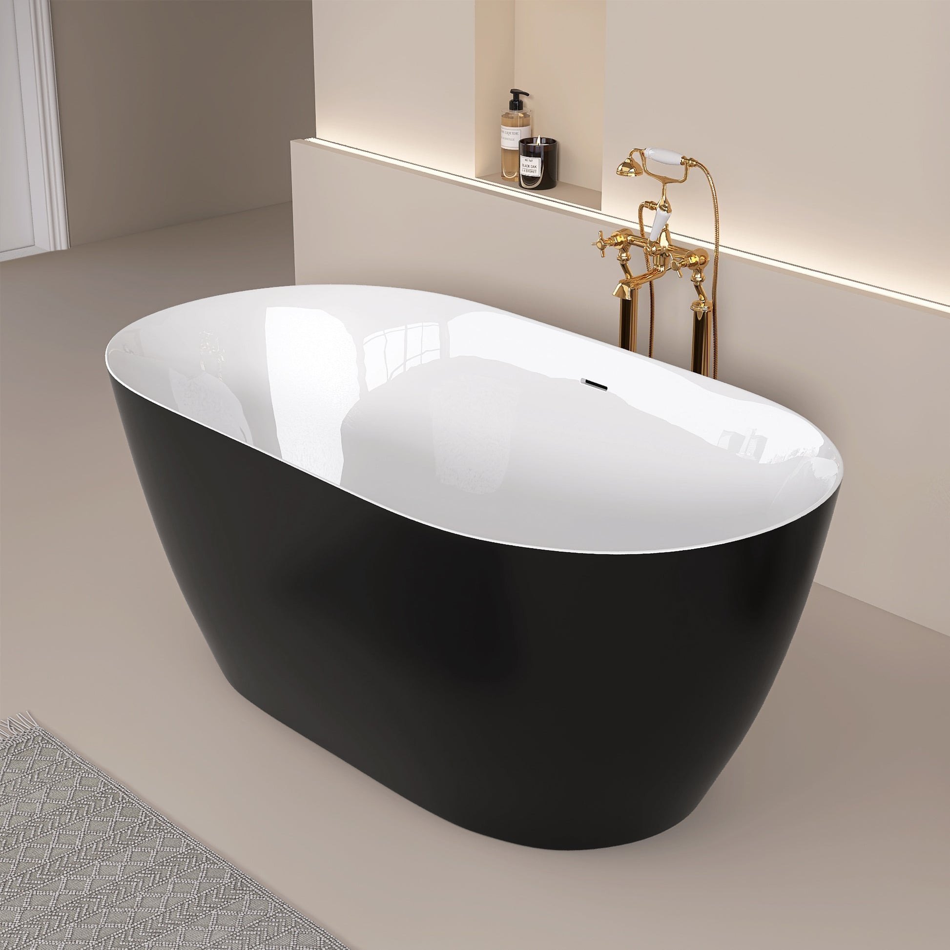 51 Inch Acrylic Freestanding Bathtub Contemporary Soaking White Tub With Overflow And Pop Up Drain Matte Black Matte Black Oval Bathroom Freestanding Tubs Polished Less Than 59 In Contemporary,Modern Soaking Center Fiberglass Acrylic