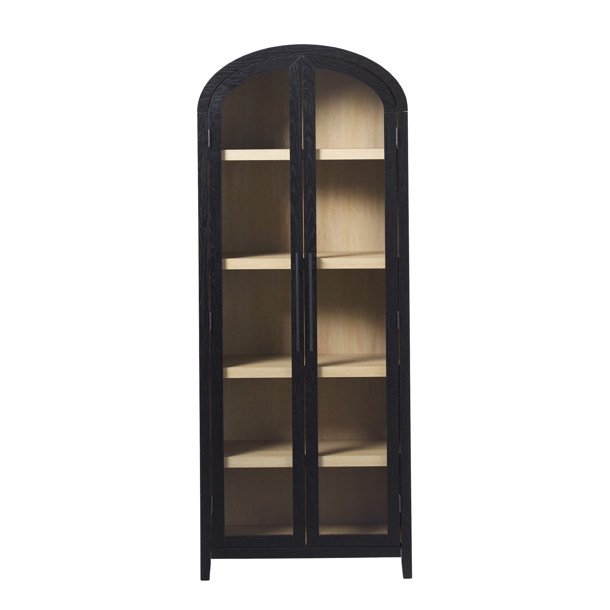 Modern 5 Shelf Arched Tall Bookcase With Glass Doors Black Black Mdf Mdf