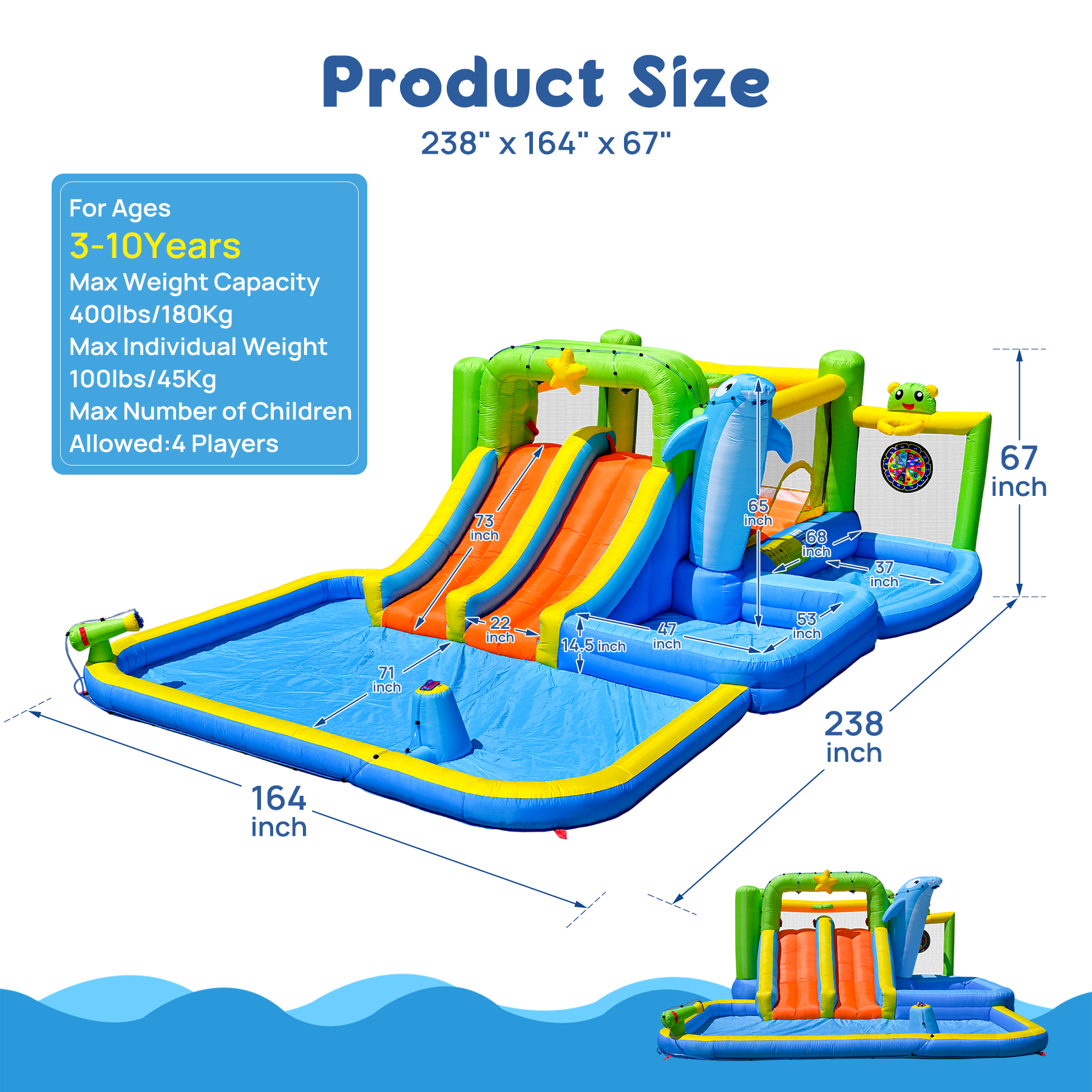 9 In 1 For Endless Fun Inflatable Bounce House With Blower Shower Soak Pool Sprinkler Fountain Water Target For Kids Multicolor Oxford Fabric