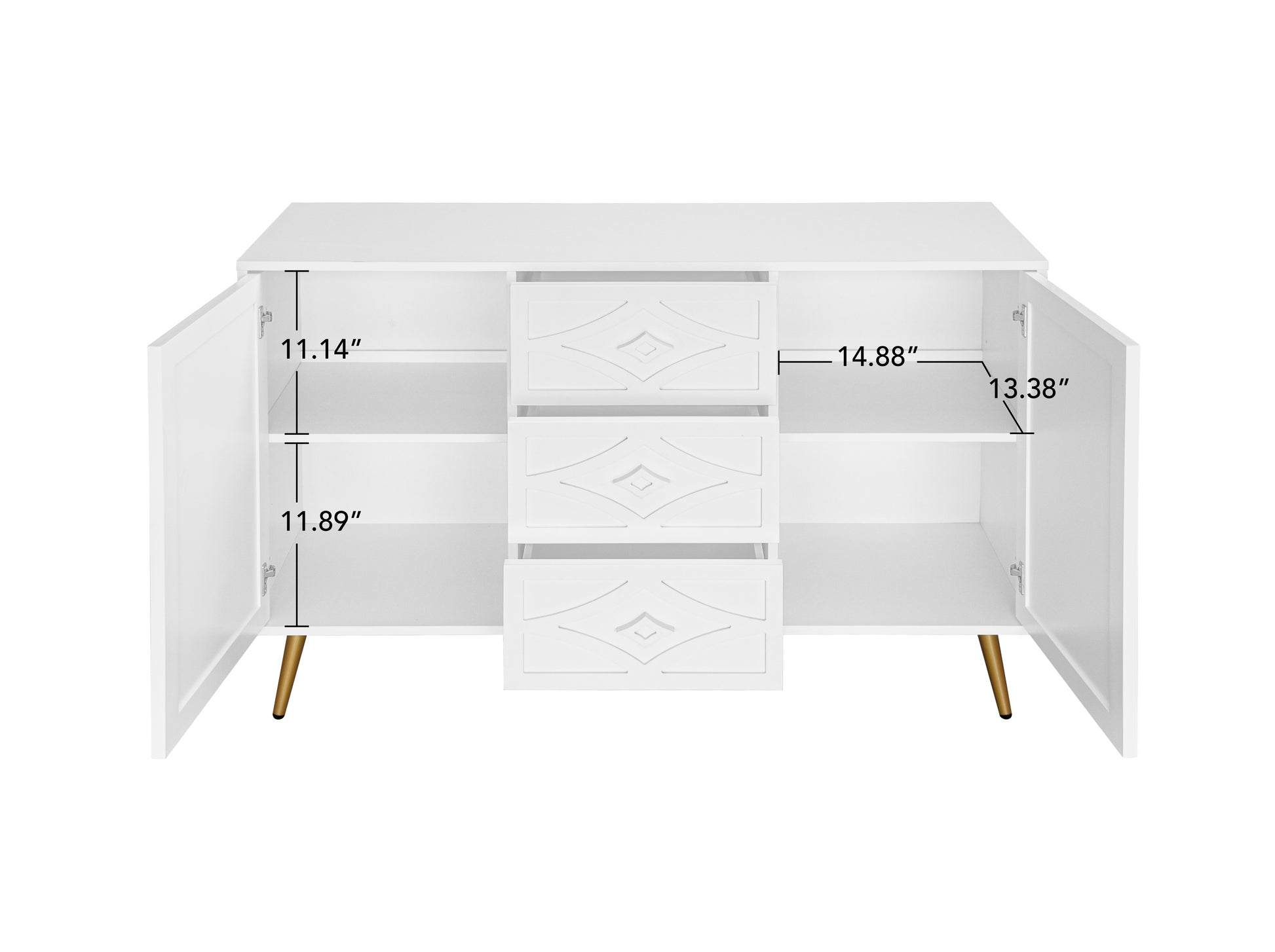 2 Door 3 Drawer Storage Cabinet Buffet Cabinet ,Sideboard With Adjustable Shelf,47.24" Kitchen Cabinet With 3 Drawer ,Storage Cabinet For Living Room Kitchen Dining Room Entrance White Particle Board Mdf