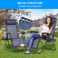 2 Set Zero Gravity Chairs Patio Portable Reclining Folding Lounge Chair Beach Camping Chairs With Pillow And Cup Holder Trays For Garden, Poolside, Blue Blue Steel