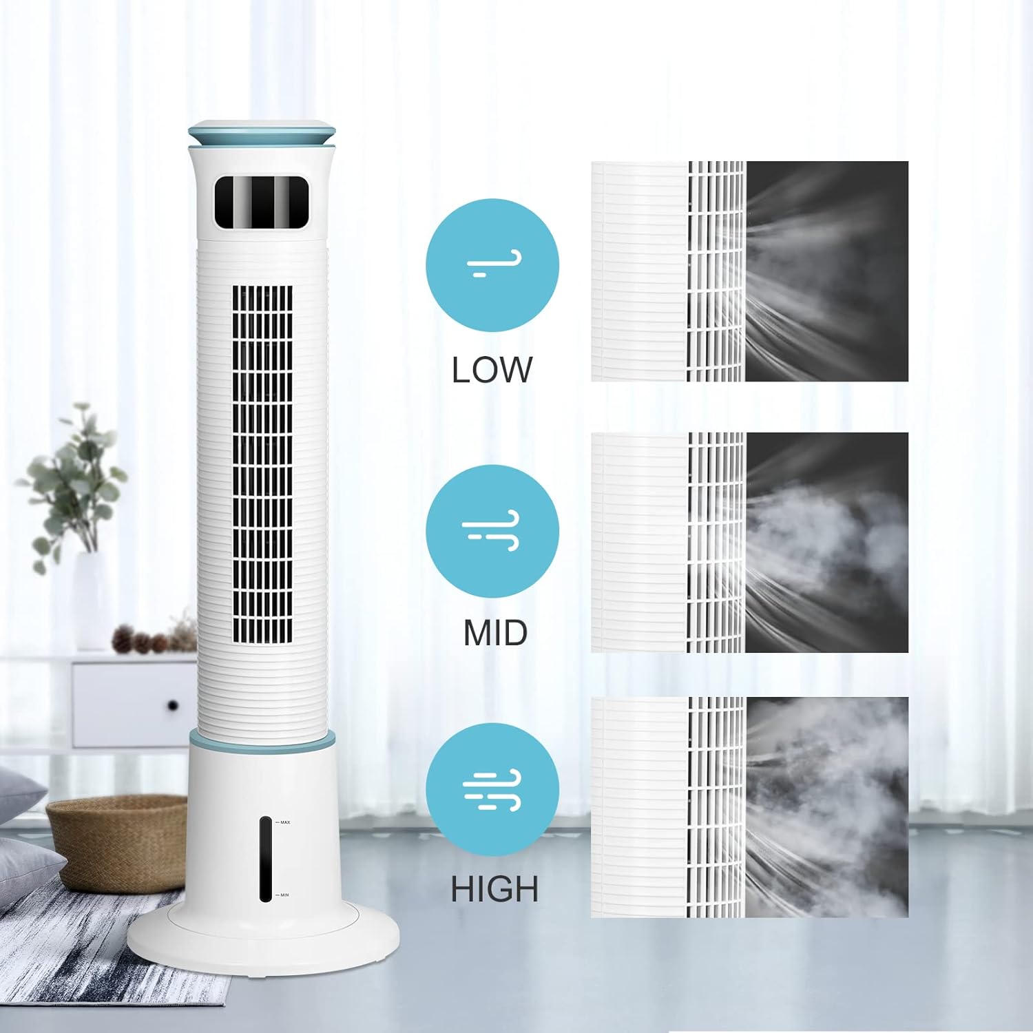 43 Inch Electric Oscillating Tower Fan With Remote Control For Indoor, Bedroom And Home Office, White White Plastic