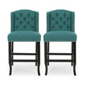 Vienna Contemporary Fabric Tufted Wingback 27 Inch Counter Stools, Set Of 2, Teal And Dark Brown Teal Fabric