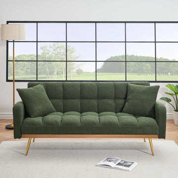 69 "Green Sofa Bed, Adjustable Sofa Teddy 2 Throw Pillows Green Fabric 2 Seat
