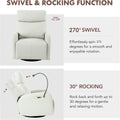 270 Power Swivel Rocker Recliner Chair, Electric Glider Reclining Sofa With Usb Ports, Power Swivel Glider, Rocking Chair Nursery Recliners For Living Room Bedroom Light Gray Solid Light Brown Primary Living Space Push Button Rubberwood Solid Back Wood