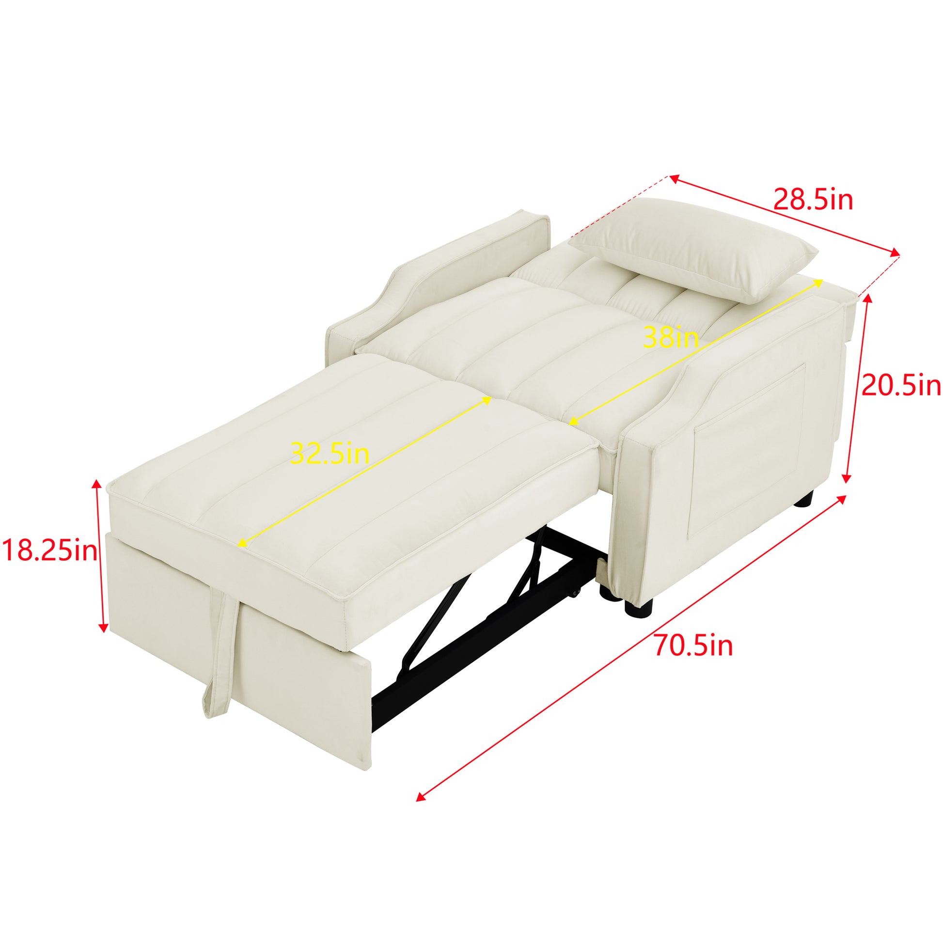 Modern Velvet Armchair Sofa Couch Pull Out Bed,3 In One Convertible For Living Room Sofa Bed,Beige Beige Velvet Cushion Back Medium Soft Medium Duty American Design Pillow Top Arms Foam Velvet 1 Seat