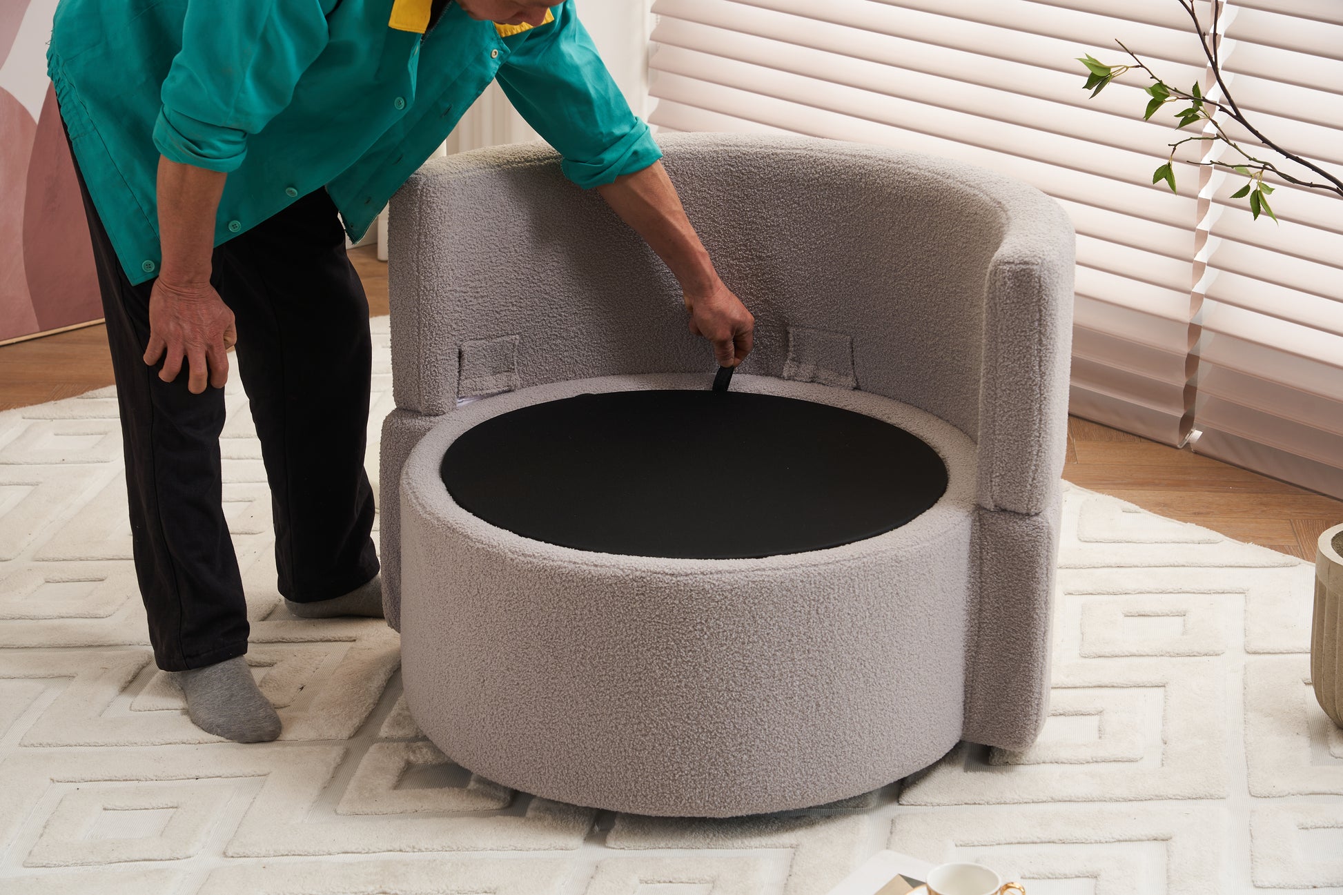 029 Teddy Fabric Swivel And Storage Chair With Back Cushion For Living Room,Light Gray Light Gray Primary Living Space Modern Foam Teddy