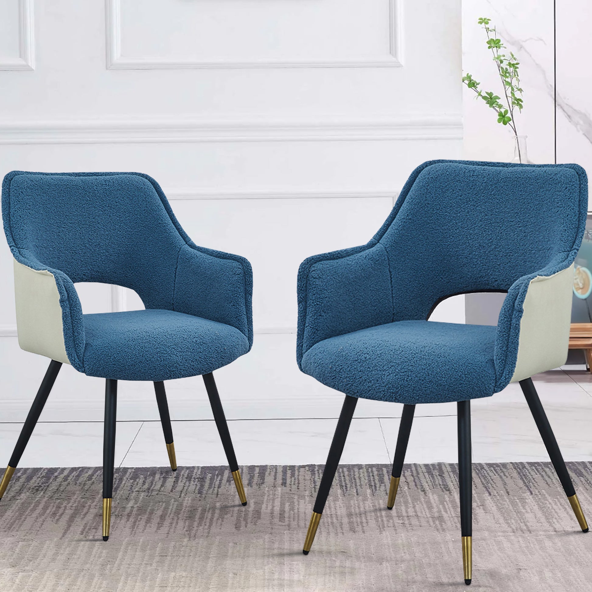 Eden 23 Inch Modern Dining Chair, White Fabric, Blue Metal Legs, Set Of 2 Blue Fabric Metal