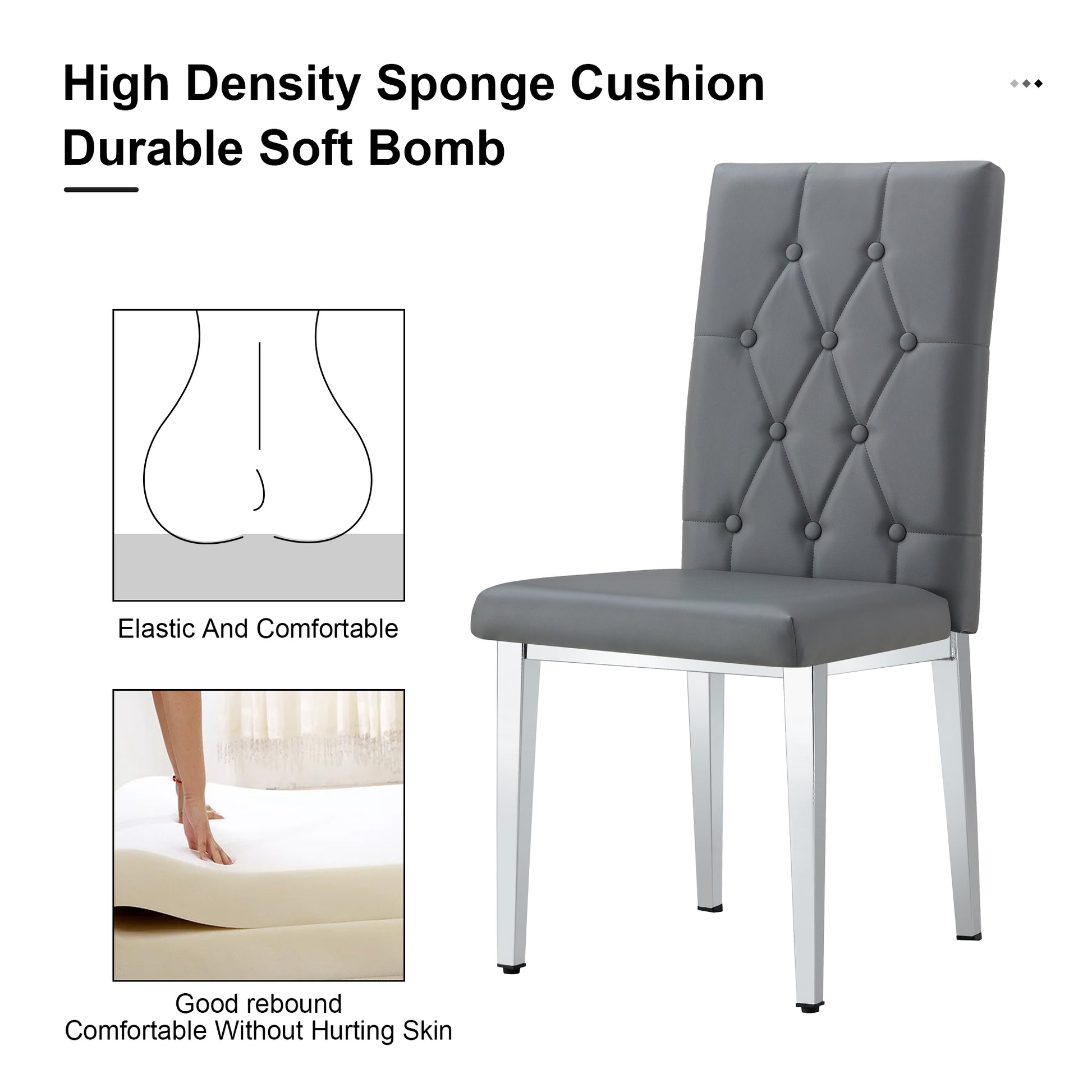 Table And Chair Set, Modern Dining Table, Tempered Glass Tabletop And Silver Colored Leg Table, Soft And Comfortable Dining Chair, Perfect For Dinner, Meetings, Home And Office Decor Gray Seats 4 Glass