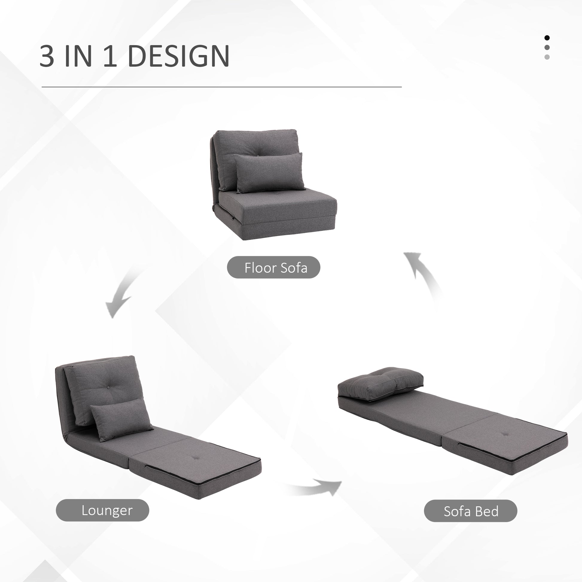 Homcom 2 In 1 Floor Lazy Sofa With 5 Position Adjustable Backrest, Dark Gray Dark Grey Linen