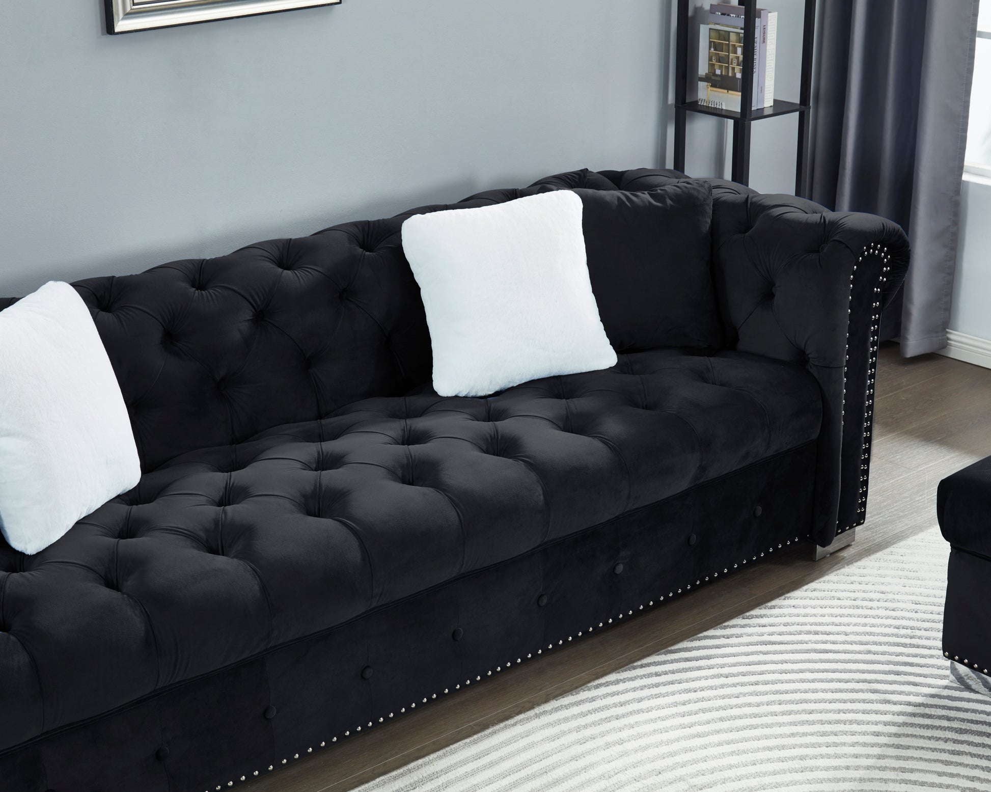 Reversible Sectional Sofa 4 Seater Oversized Convertible L Shaped Couch Velvet Sofa Couch Black Velvet 4 Seat