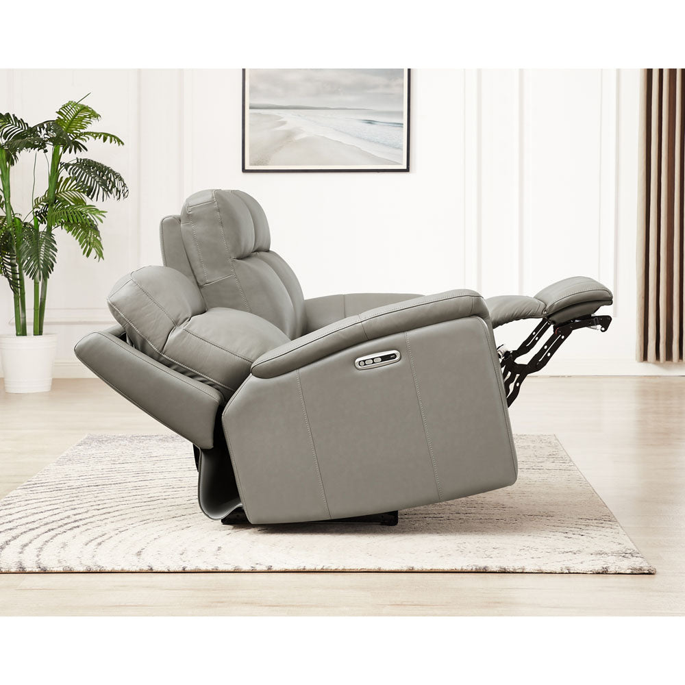 Stanfield Power Headrest Zero Gravity Reclining Sofa Gray Genuine Leather Wood Primary Living Space Medium Firm Tight Back Mid Century Modern Eucalyptus Pillow Top Arms Memory Foam Leather 3 Seat