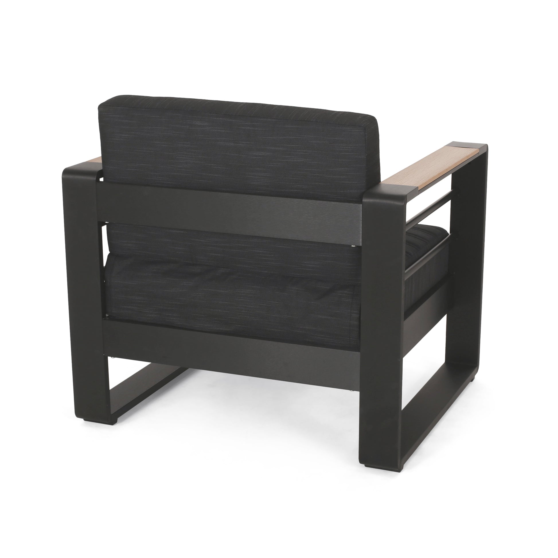 Outdoor Club Chair, Black Natural Dark Gray Black Metal & Wood