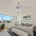 Ceiling Fans With Lights No Include Bulb And Remote 52 Inch Bedroom Ceiling Fan With Light Crystal Chandelier Fans, Reversible Motor, Timer, Polished Chrome Chrome American Design,Contemporary,Luxury,Vintage Crystal Iron