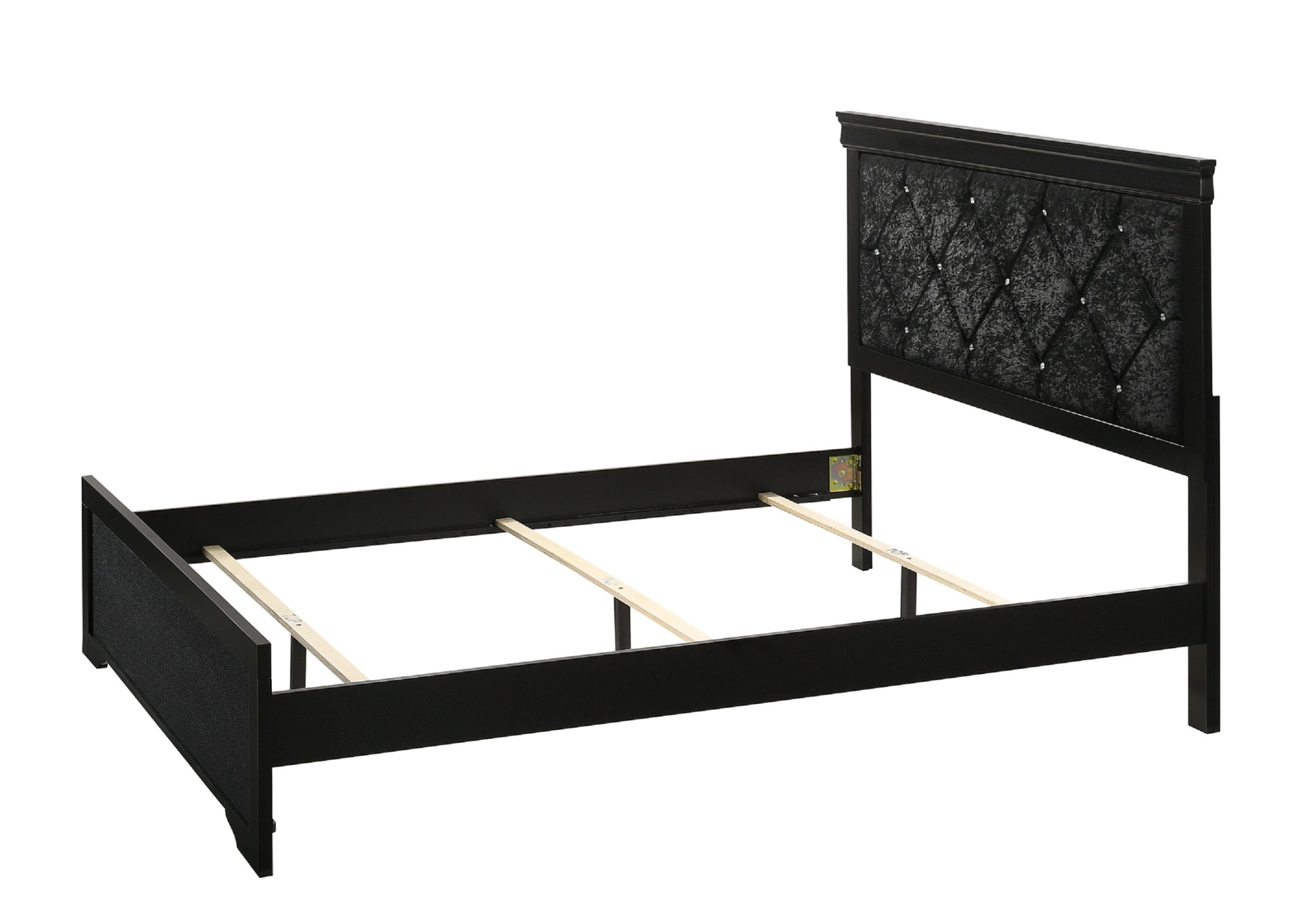 Modern 1Pc Black Finish Queen Size Panel Bed Wooden Fabric Upholstered Headboard Crystal Like Button Tufted Fabric Bedroom Furniture Box Spring Required Queen Black Wood Bedroom Modern Panel Wood