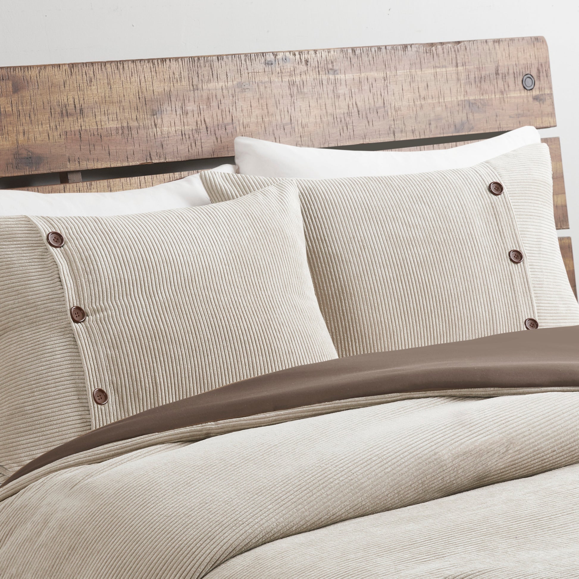 3 Piece Corduroy Duvet Cover Set Queen Tan Polyester
