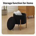 Modern Round Storage Ottoman, Ottoman Foot Stools With Metal Base, Ottoman Footstool With Removable Lid Storage Ottoman For Living Room, Bedroom, Makeup Room Black Black Upholstered