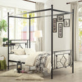 1Pc Twin Platform Canopy Bed Black Finish Metal Frame Ball Finials Modern Traditional Look Box Spring Not Required Twin Black Metal Bedroom Canopy Metal