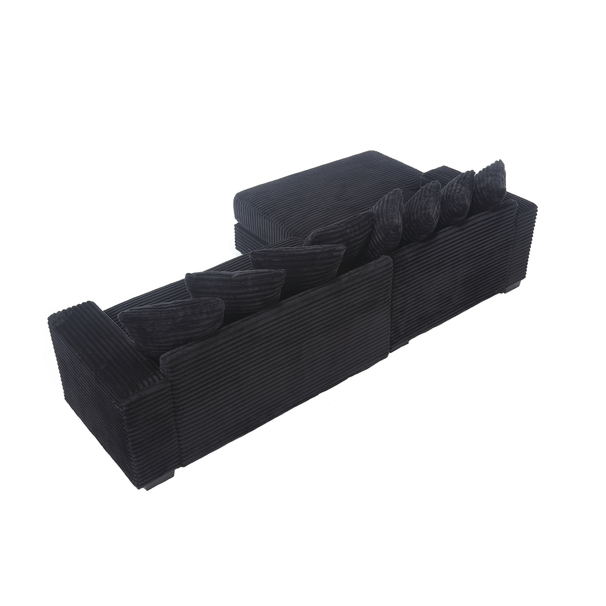 Arrived Oversized Two Piece Couches, L Shaped Sofa, Corduroy, Left Chaise Daybed,With Armrests,Eight Throw Pillows,Corner Sofa,Easy To Assemble, Black Black Polyester Wood Primary Living Space