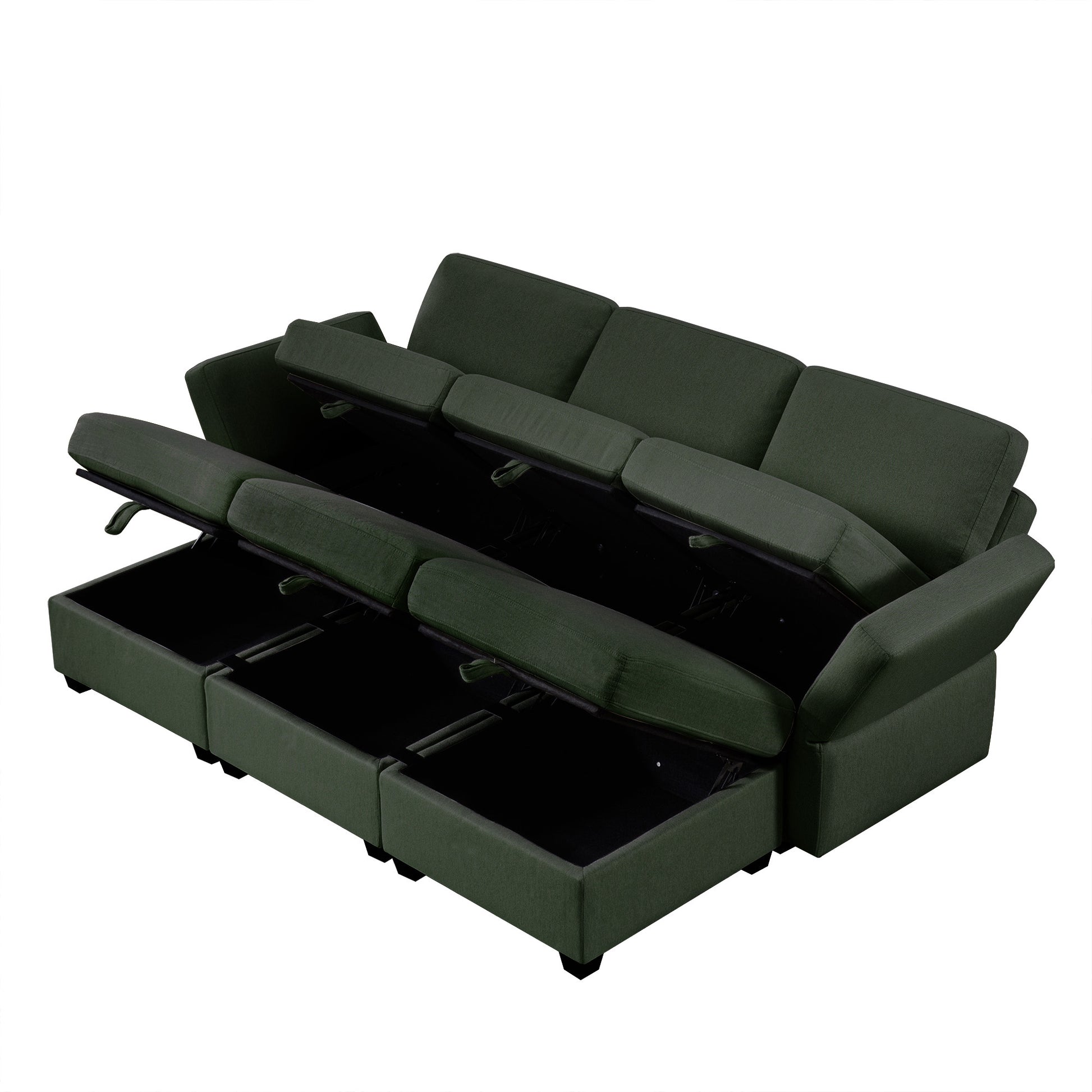 Modular Sectional Sofa Couch Bed With Storage 6 Seater, Sleeper Sofa Bed Couch With Reversible Chaise Ottomans, Adjustable Arms And Backs Green Green Polyester 3 Seat