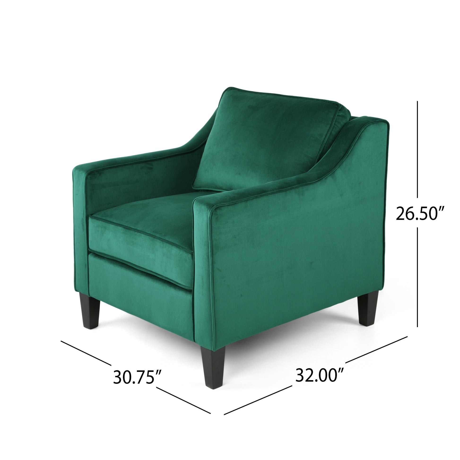 Velvet Club Chair, Green Green Velvet Wood Primary Living Space Cushion Back Casual,Contemporary Flared Arms Velvet 1 Seat