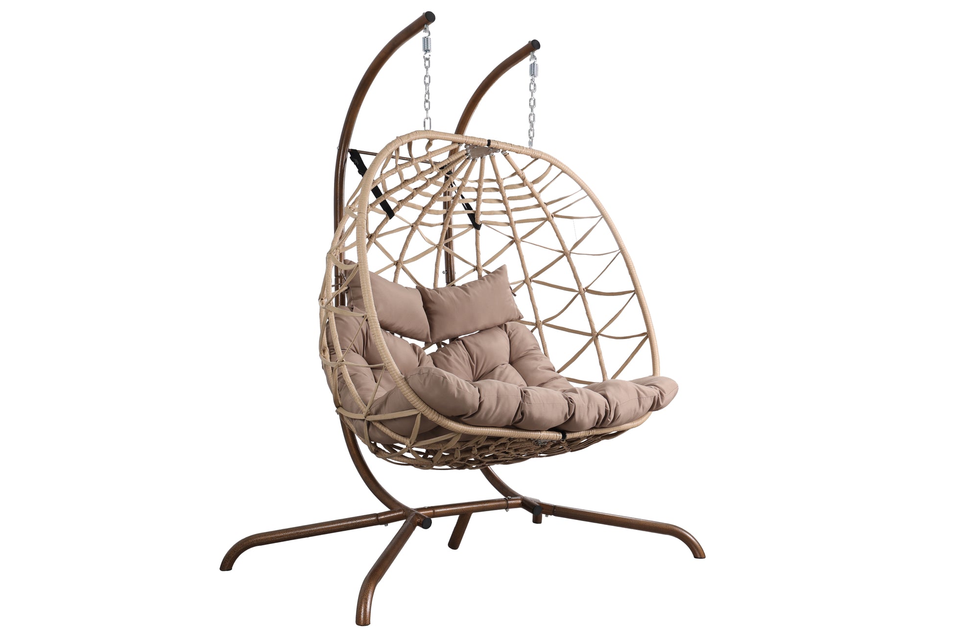 Outdoor Egg Swing Chair With Stand,Thick Cushions And Pillow Yes Deep Seating Coffee Water Resistant Frame Fade Resistant Cushion Garden & Outdoor Classic 2 Person Seating Group Cotton Rattan Metal