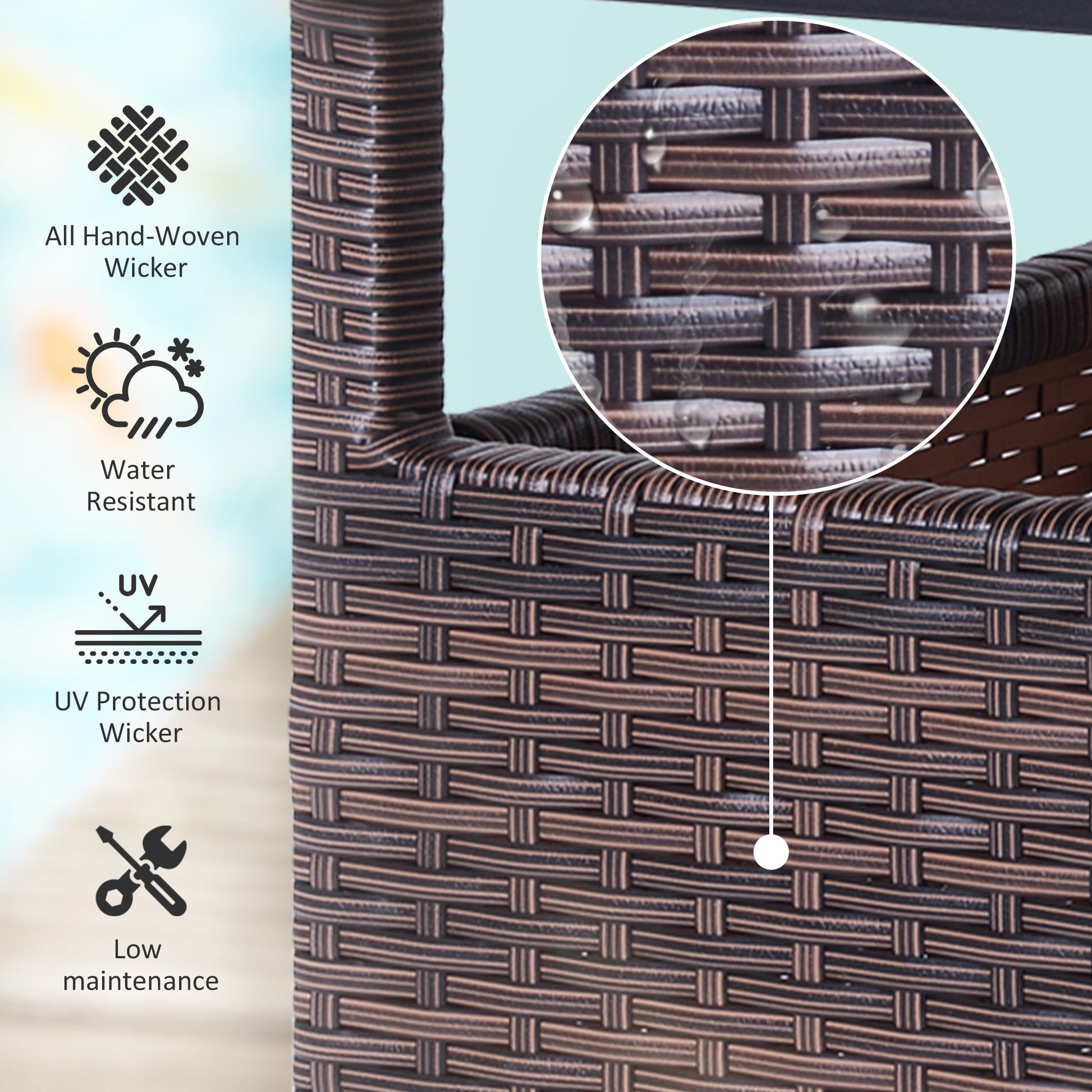Outsunny 22'' Rattan Wicker Side Table With Steel Frame, Umbrella Insert Hole, Sand Bag For Outdoor, Patio, Garden, Backyard, Brown Brown Rattan