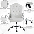 Vinsetto Home Office Chair, Velvet Computer Chair, Button Tufted Desk Chair With Swivel Wheels, Adjustable Height, And Tilt Function, White White Polyester