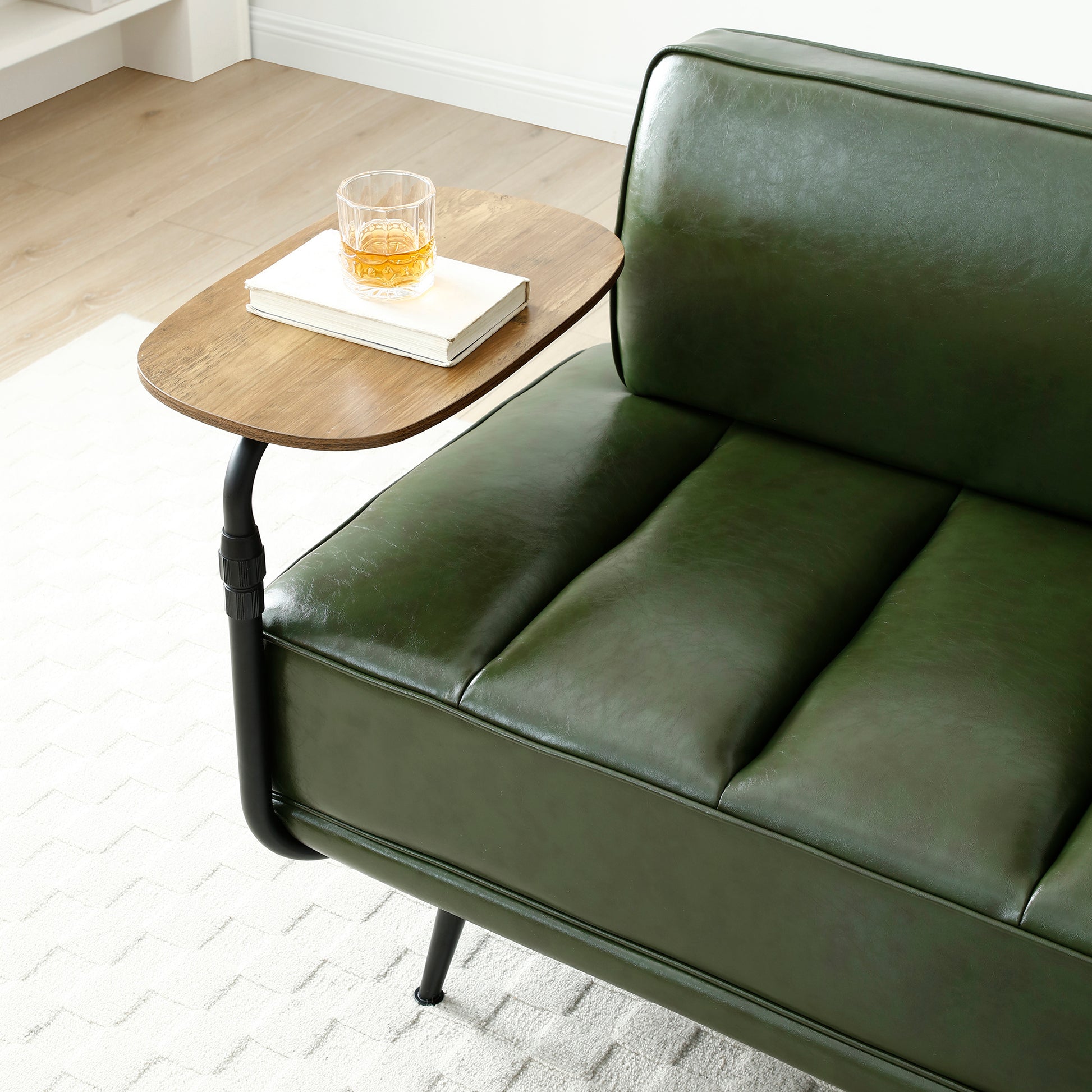 55"Inch Width Modern End Of Bed Bench,Green Faux Leather Upholstered With Side Table, 360 Degree Swivel Tray Couch,Entryway Ottoman,Window Bench With Metal Legs For Bedroom, Living Room Green Faux Leather Wood Primary Living Space Modern Foam Pu Leather