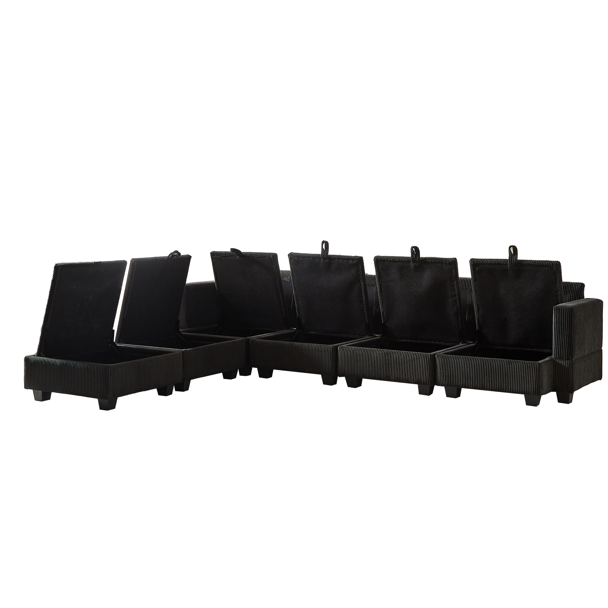 113.5'' Modular Sectiona Corduroy Sofa, Sectional Couches For Living Room U Shaped Sectional Couch With Storage Ottoman, 6 Seats Convertible Sectionals With Chaise Black Corduroy 6 Seat