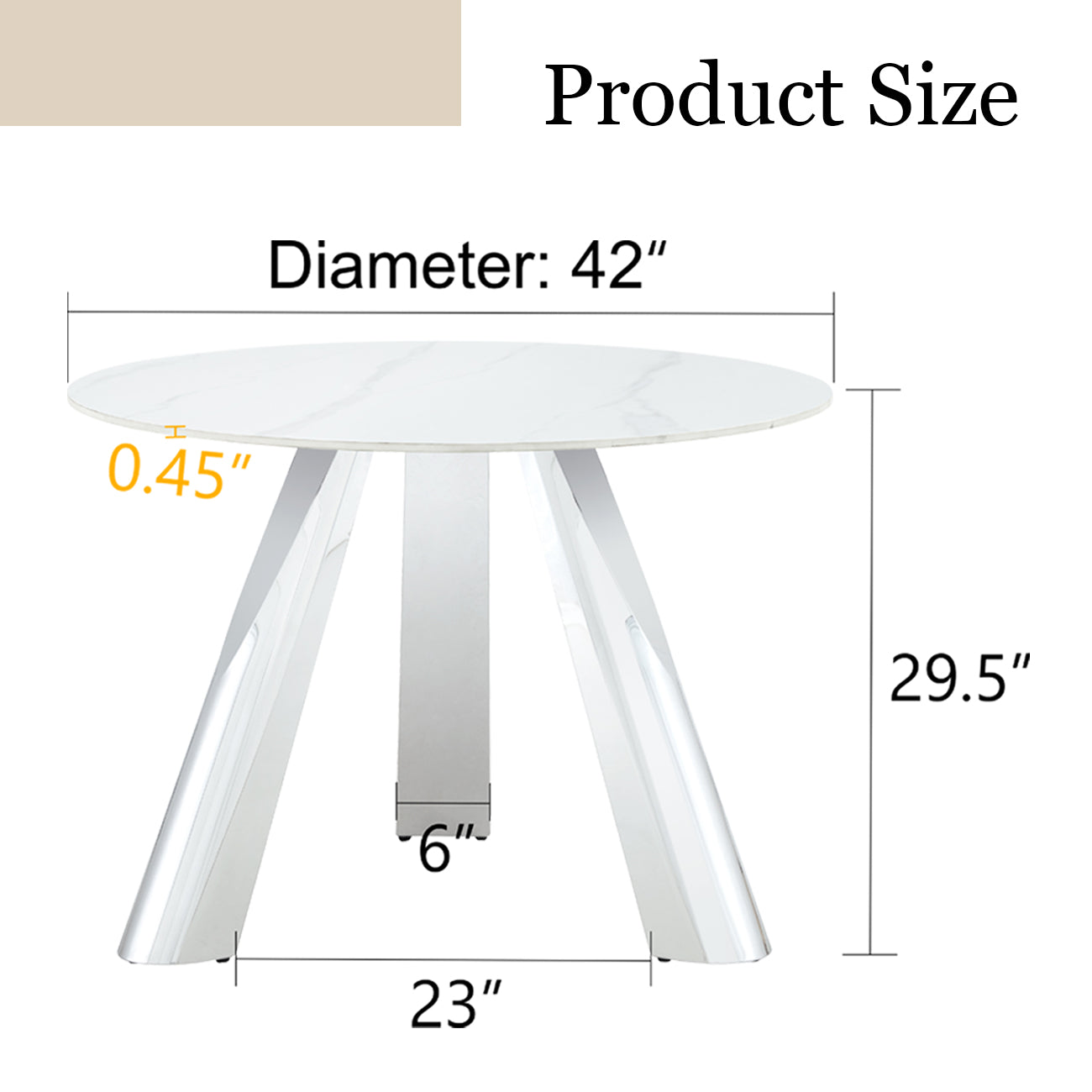 A 42 Inch Stainless Steel Leg Round Table With A Marble Top Is Suitable For Use By Four Or Six People Warm Grey,White Marble Metal,Sintered Stone