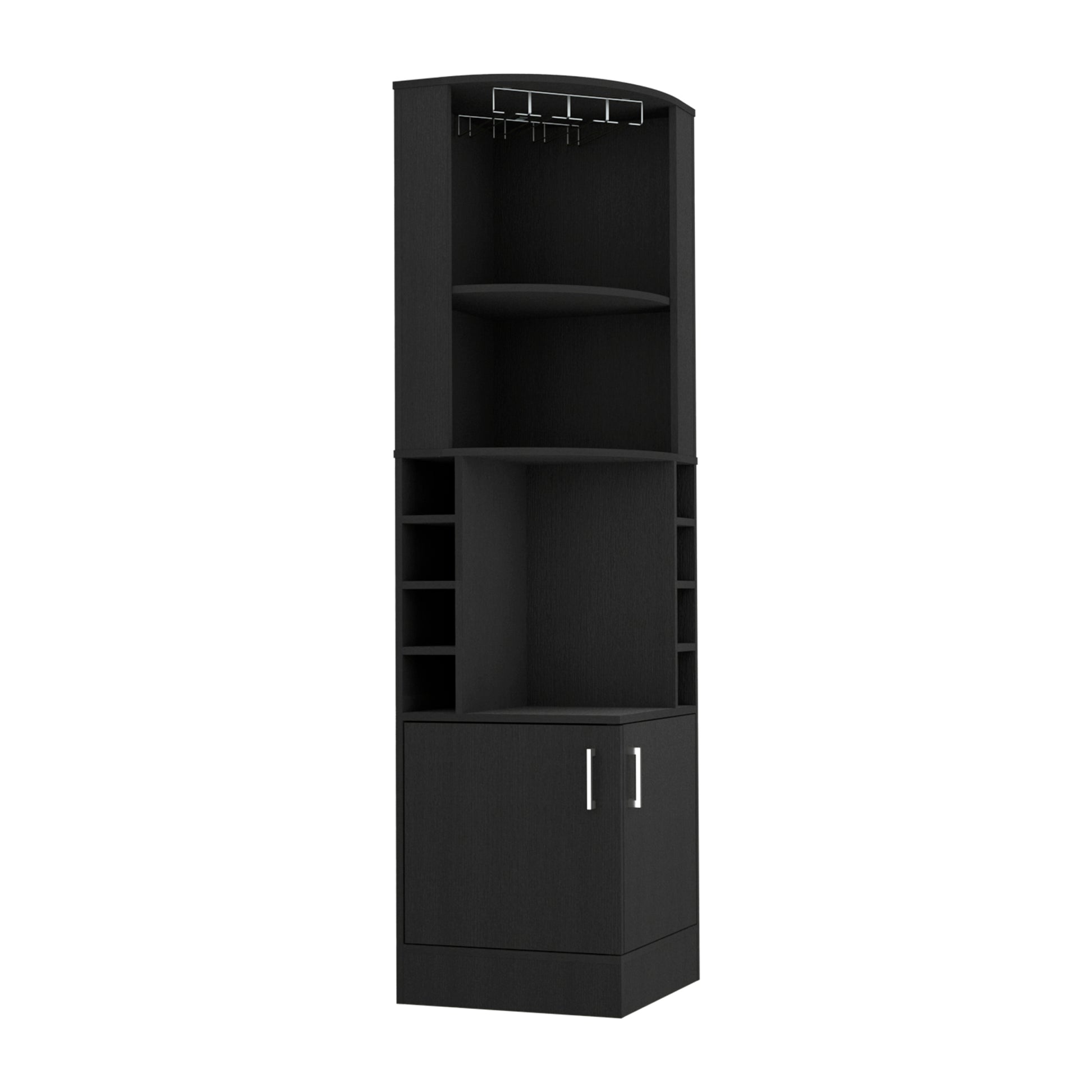 Kava Being Corner Bar Cabinet, Glass Rack, Double Door Cabinet, Eight Built In Wine Rack Black Black Particle Board Particle Board