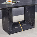 Table And Chair Set.This Modern Dining Table With Mdf Marbled Design Gives You A Luxurious And Elegant Feel.Paired With Multiple Chairs With Pu Artificial Leather Backrest Cushions And Black Legs. Black Seats 6 Mdf