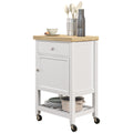 Homcom Utility Kitchen Cart, Rolling Kitchen Island With Smooth Rubberwood Top, Narrow Butcher Block Surface On Wheels With Storage Drawer & Cabinet, White White Engineered Wood