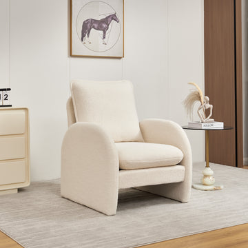 Modern Sherpa Upholstered Accent Chair, Comfortable Living Room Armchair, Lounge Chair For Bedroom, And Office Stylish And Ergonomic Design Beige Foam Sherpa