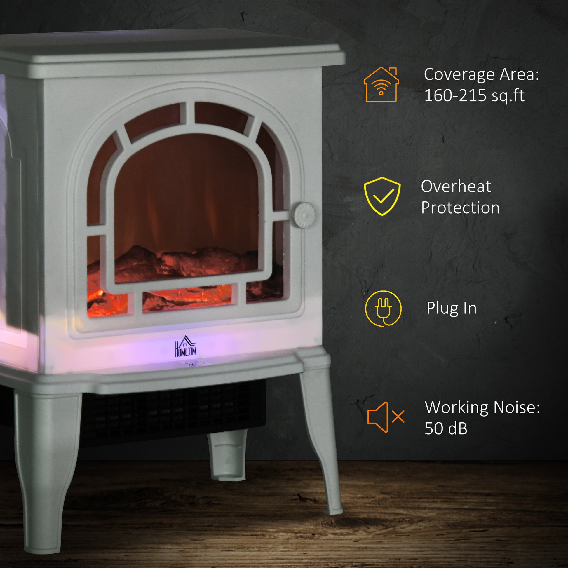 Homcom 18" Electric Fireplace Stove, Freestanding Fireplace Heater With Realistic Led Flame, Adjustable Temperature, Overheat Protection, 750W 1500W, White White Steel