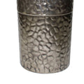 21 Inch Lidded Metal Jar, Textured Body, Branched Finial, Silver Silver Metal