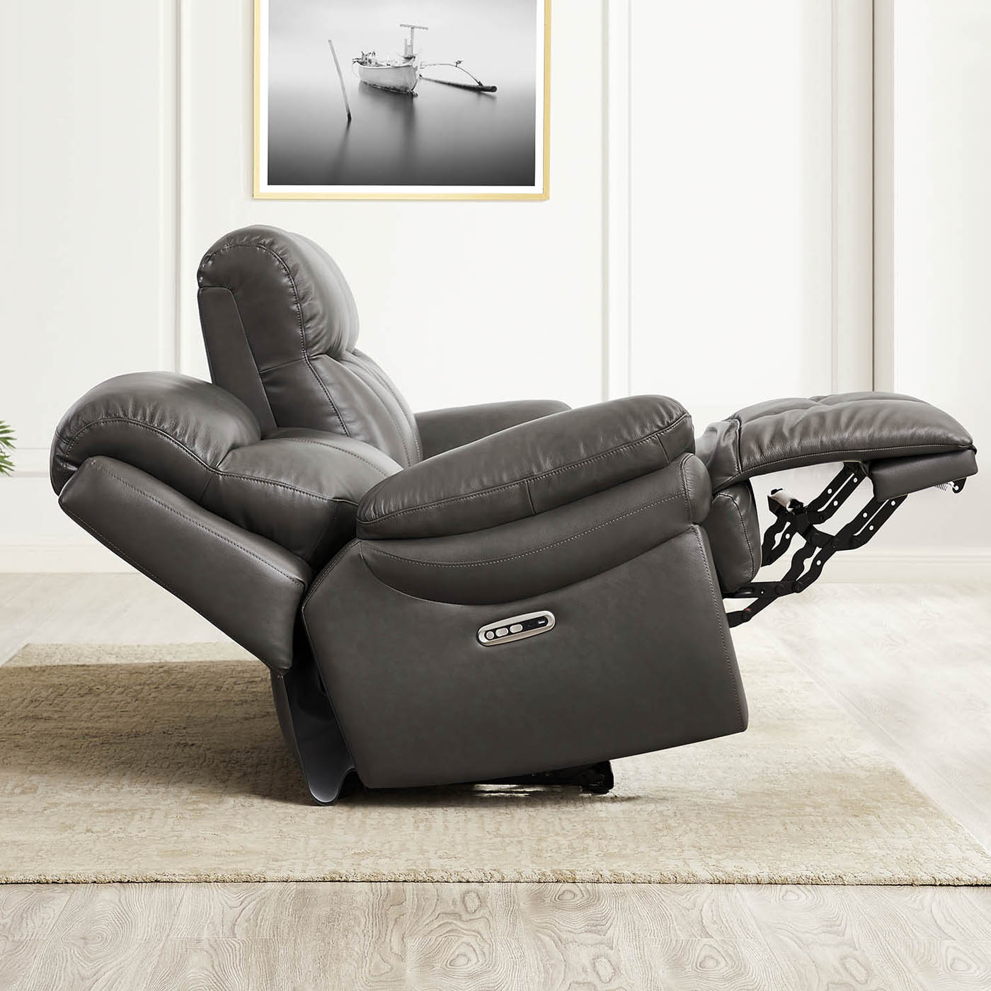 Springdale Power Headrest Zero Gravity Reclining Sofa Gray Memory Foam Genuine Leather 3 Seat