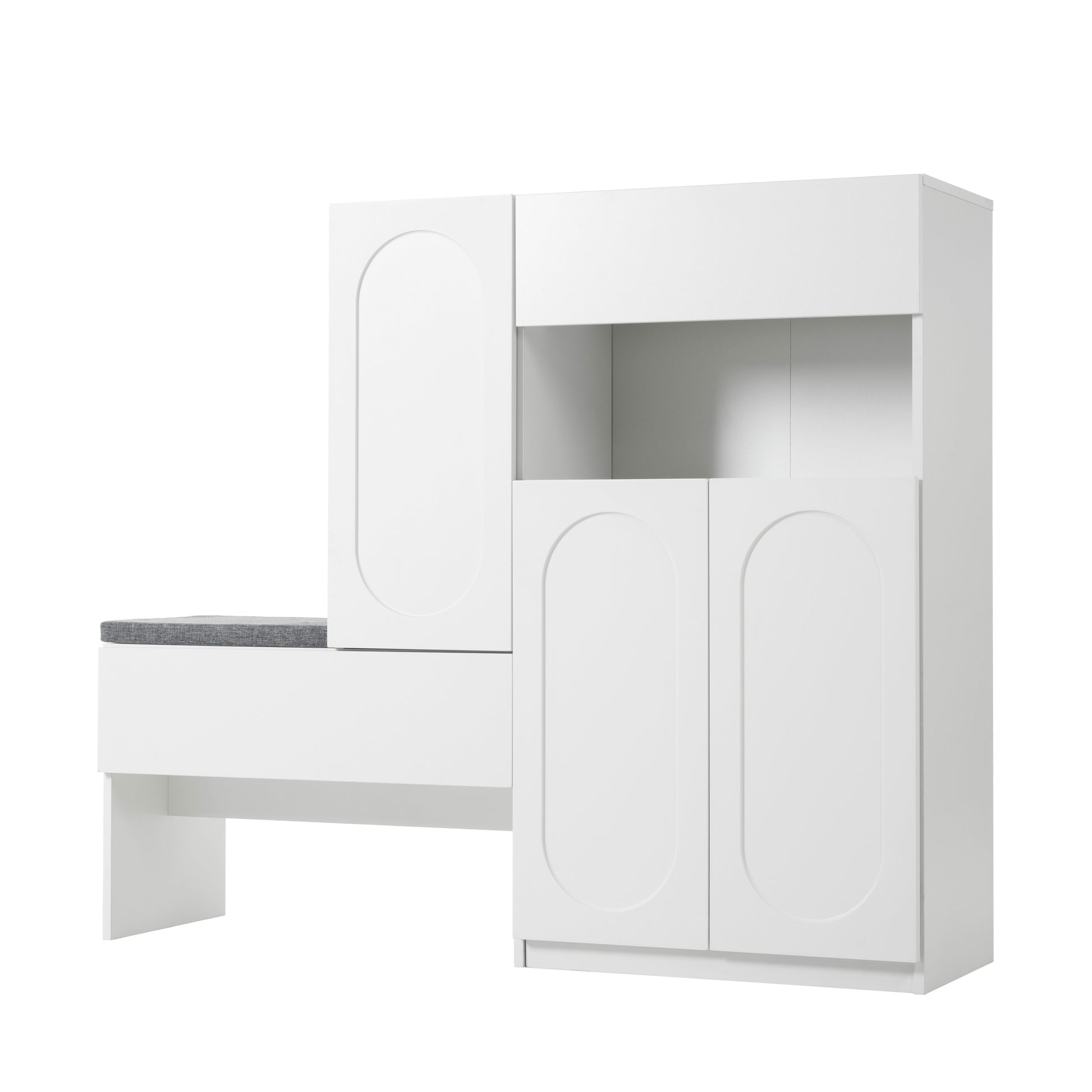Elegant 2 In 1 Shoe Cabinets With Soft Cushion, Modern Storage Bench With Arched Doors & Rebound Devices, Versatile Shoe Rack Organizer With Adjustable Shelves For Hallway, Living Room, White White