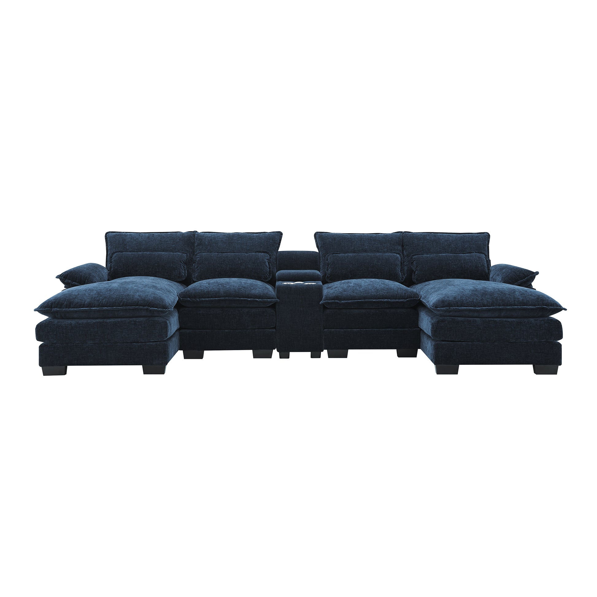 123*55" Modern U Shaped Sofa With Console,Cupholders And Usb Ports,6 Seat Upholstered Symmetrical Indoor Furniture,Sleeper Couch Set With Chaise For Living Room,Apartment,5 Colors Blue Chenille 6 Seat