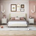 3 Pieces Bedroom Set With Queen Size Pu Leather Upholstered Platform Bed And Elegant Pu Nightstand With 2 Drawersbeige Box Spring Not Required Queen Beige 3 Piece Set Pu