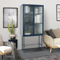 Elegant Floor Cabinet With 2 Glass Doors Living Room Display Cabinet With Adjustable Shelves Anti Tip Dust Free Easy Assembly Blue Color Old Sku:W68766570 Blue Steel