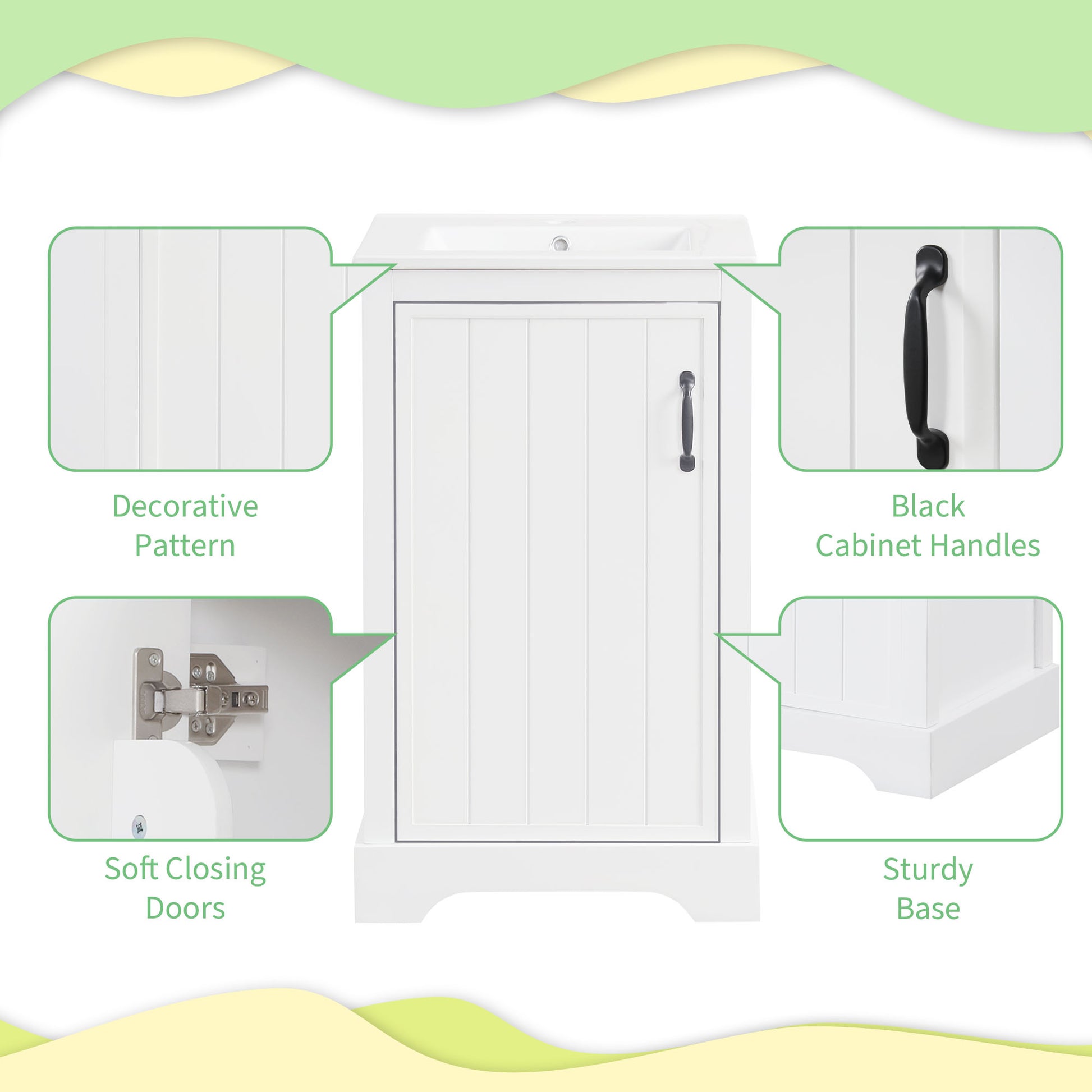 20" Bathroom Vanity With Sink, Bathroom Cabinet With Soft Closing Door, Storage Rack And Adjustable Shelve, White White Mdf