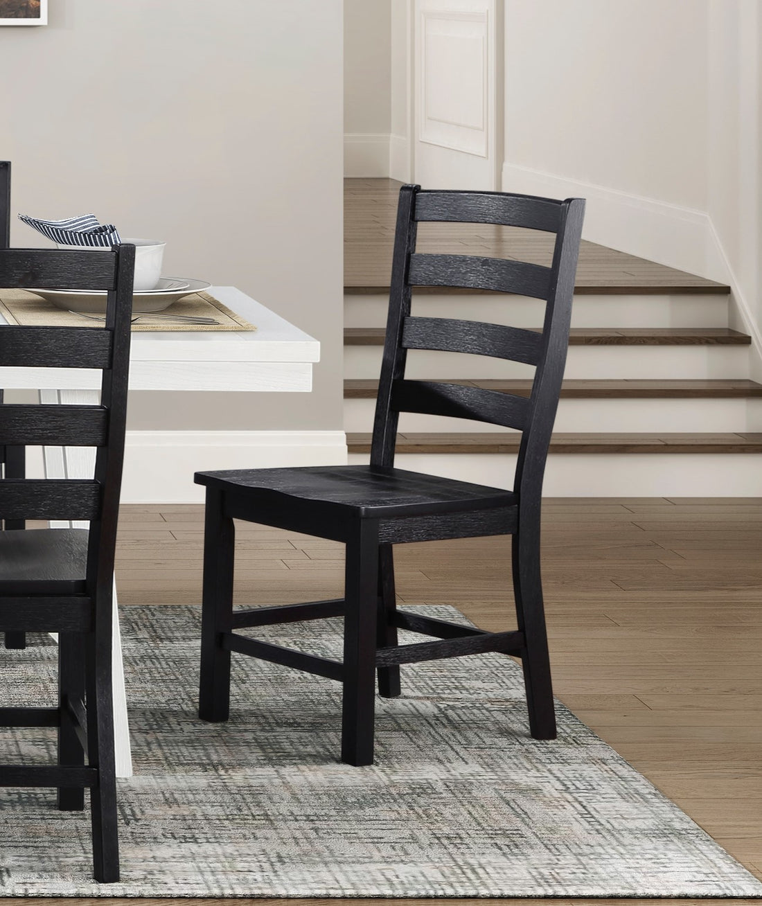 Contemporary Black Finish Side Chairs Set Of 2 Dining Wooden Kitchen Dining Furniture Casual Style Black Dining Room Casual,Farmhouse Side Chair Wood