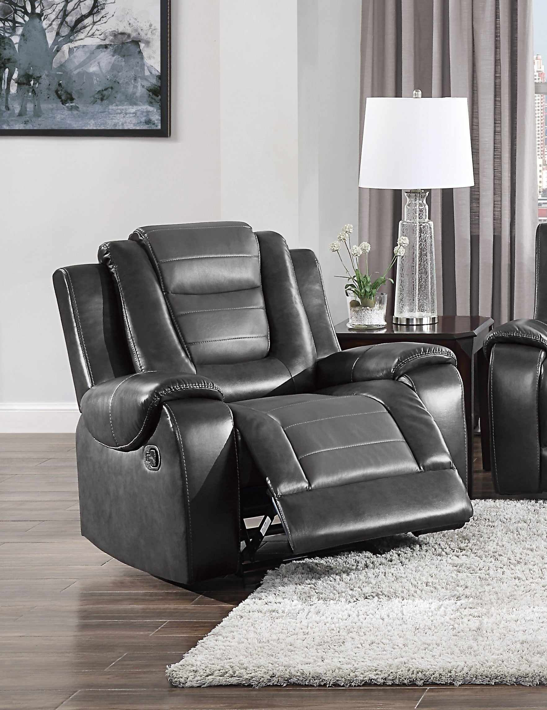 Modern Luxury Living Room Sofa Set 3Pc Reclining Sofa Loveseat Glider Reclining Chair Formal Furniture Premium Faux Leather Upholstery Comfortable Two Tone Gray Finish Dark Gray,Light Gray Faux Leather Wood Primary Living Space Luxury,Modern
