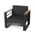 Outdoor Club Chair, Black Natural Dark Gray Black Metal & Wood