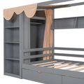 Twin Size House Bed With Two Drawers And Wardrobe,Gray Twin Gray Solid Wood