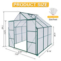 8X6Ft Green Double Door Polycarbonate Greenhouse Raised Base And Anchor Aluminum Heavy Duty Walk In Greenhouses For Outdoor Backyard In All Season Green Aluminum