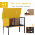 Pawhut Rabbit Hutch Elevated Bunny Cage Small Animal Habitat With Metal Frame, No Leak Tray, Mtetal Wire Pan And Openable Water Resistant Asphalt Roof For Indoor Outdoor Natural Wood Natural Wood Wood